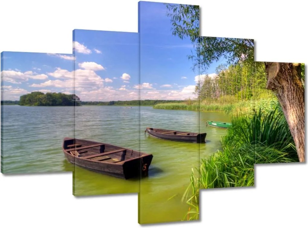 Vászonkép 100x70 Horgászcsónakok Tó