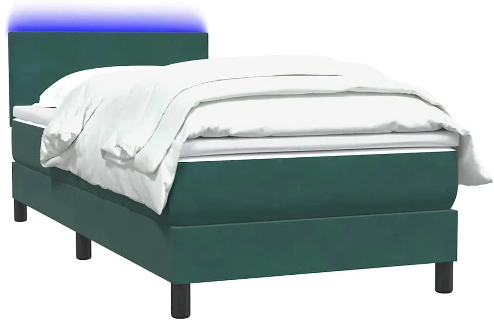 sötétzöld bársony rugós ágy matraccal 80x220 cm