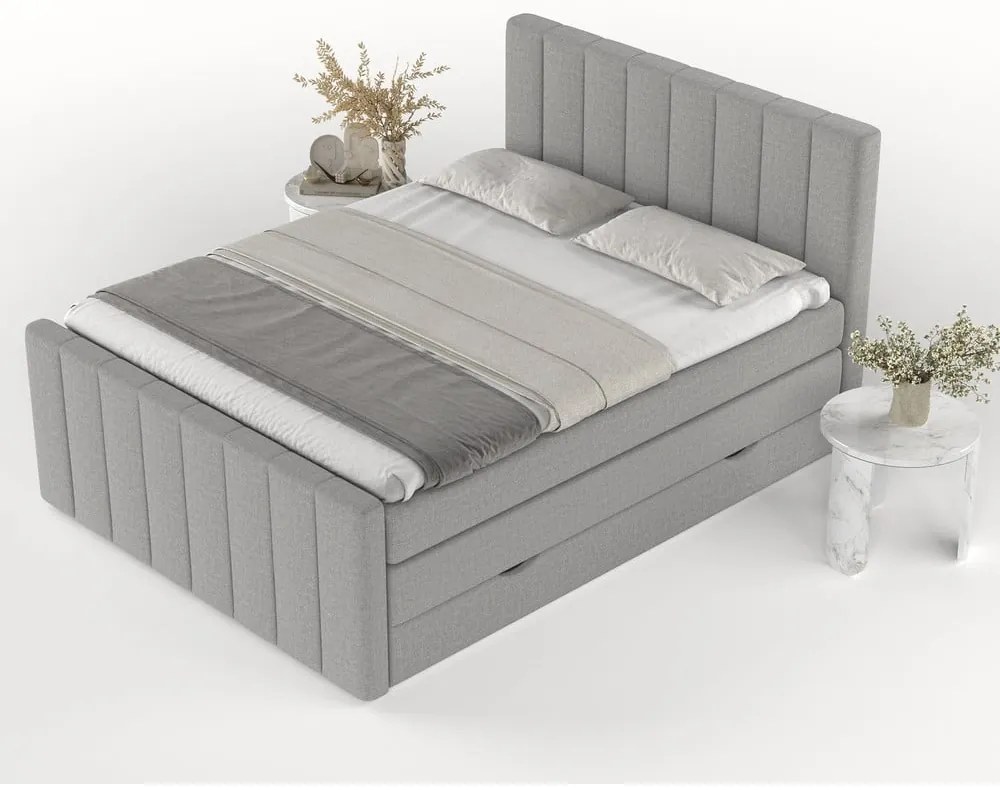 Világosszürke ágyneműtartós boxspring ágy 200x200 cm Ruby – Maison de Rêve