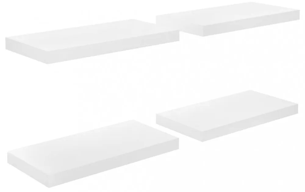 4 db magasfényű fehér MDF lebegő fali polc 50 x 23 x 3,8 cm