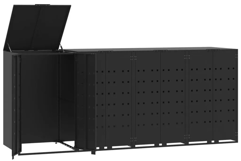 fekete acél kerekes tároló 4 szemeteskukához 276 x 79 x 117 cm