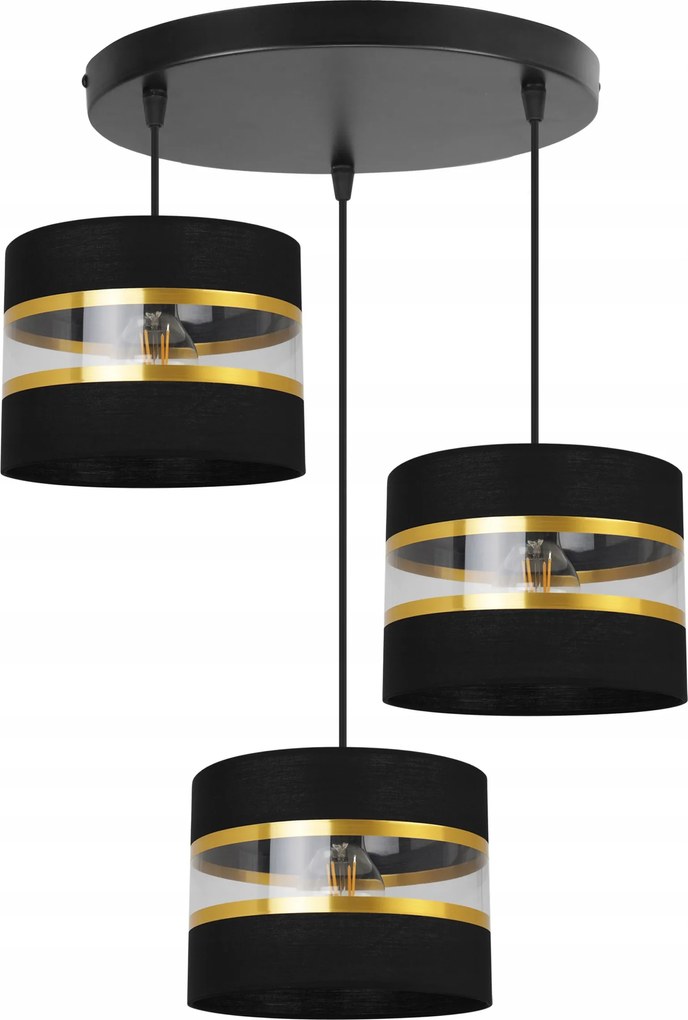 Mennyezeti Függőlámpa Hármas Csillár Glamour Arany Csíkos Fekete Lámpabúra