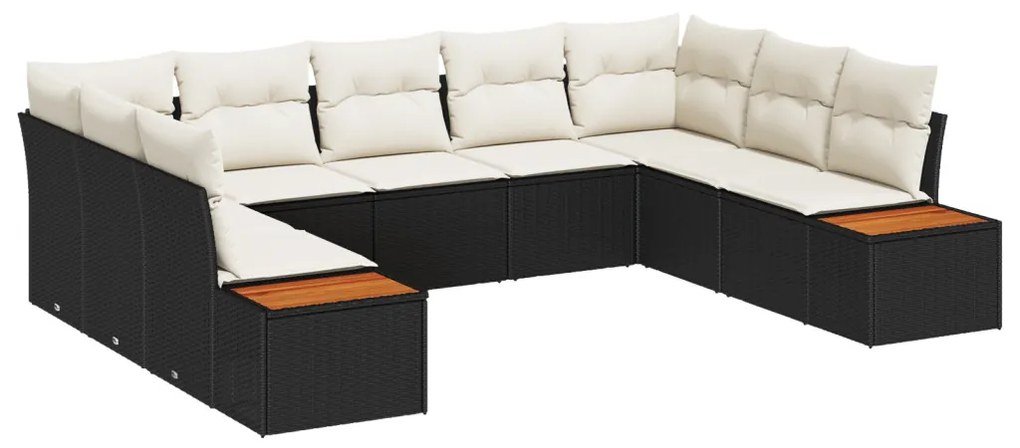 5 darabos Kert Sofa Szett párnákkal Fekete Poli Rattan Akáciával
