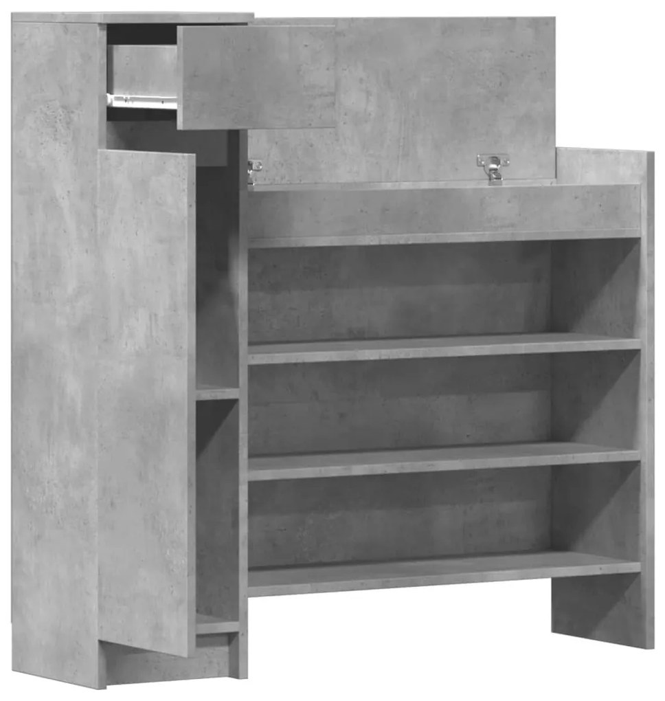 betonszürke szerelt fa cipősszekrény 100,5 x 28 x 100 cm