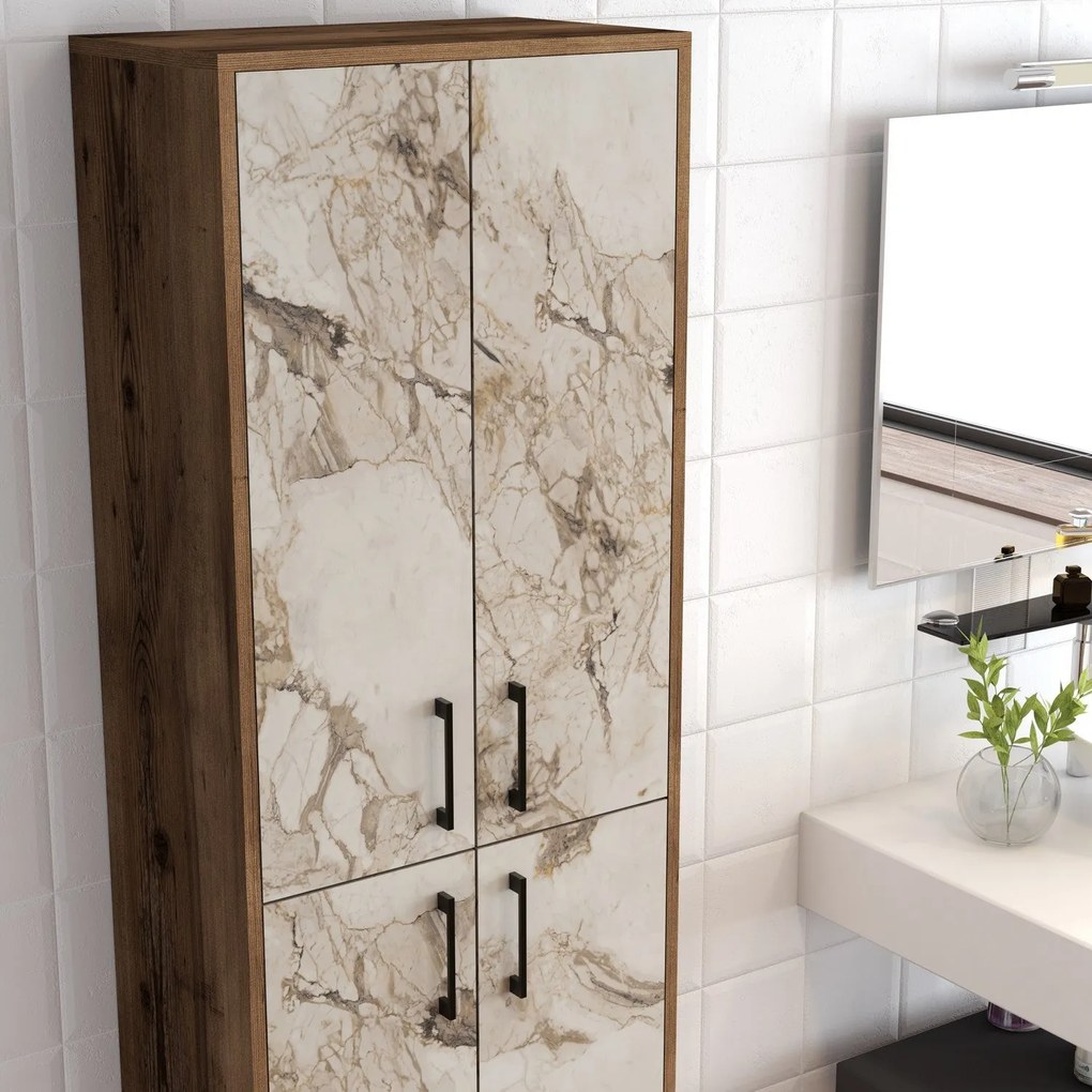 Tároló szekrény Berlin A - Diós, Fehér Marble
