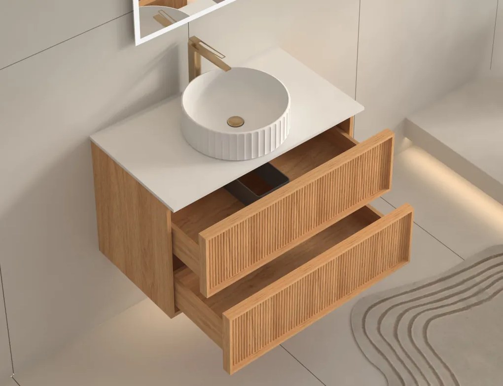 AREZZO design SAVONA 80 cm-es Fürdőszoba alsószekrény 2 fiók, tölgy