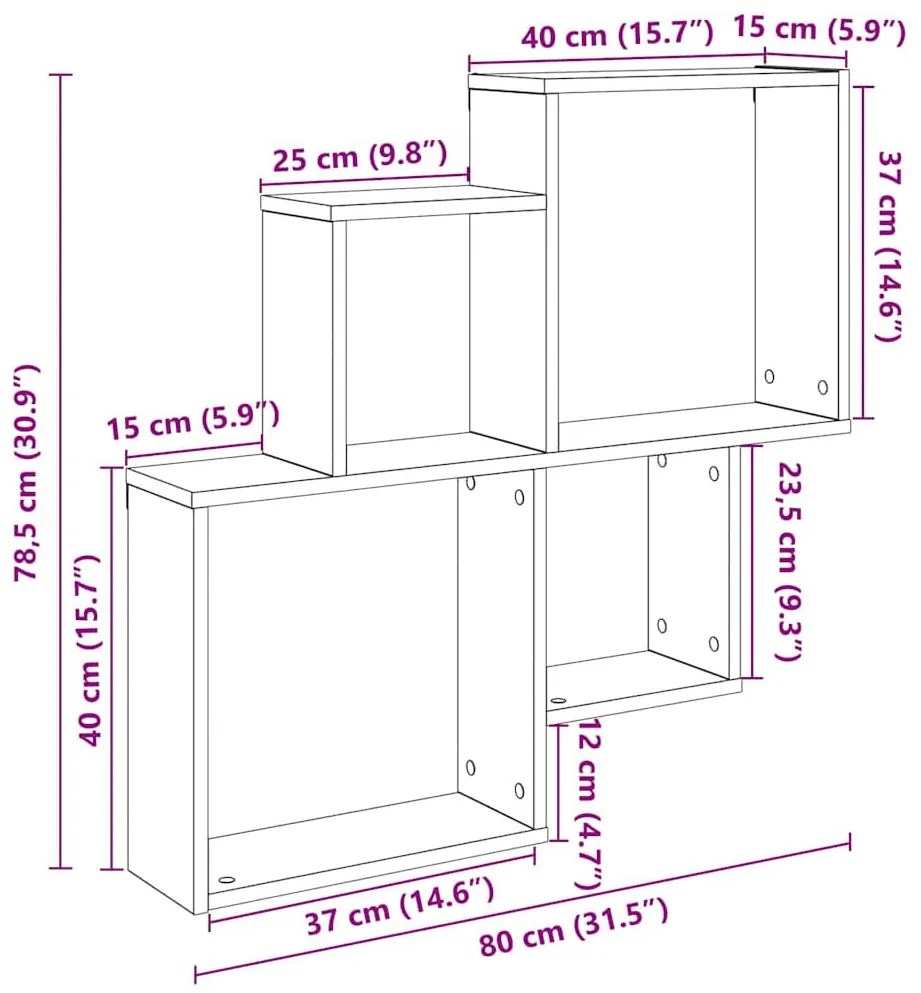 fali polc Régi fa 80x15x78,5 cm Gépelt fa