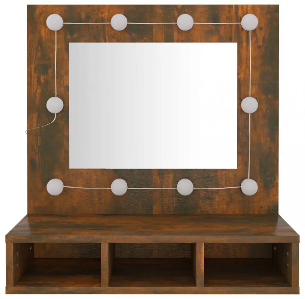 füstös tölgy színű tükrös szekrény LED-ekkel 60 x 31,5 x 62 cm