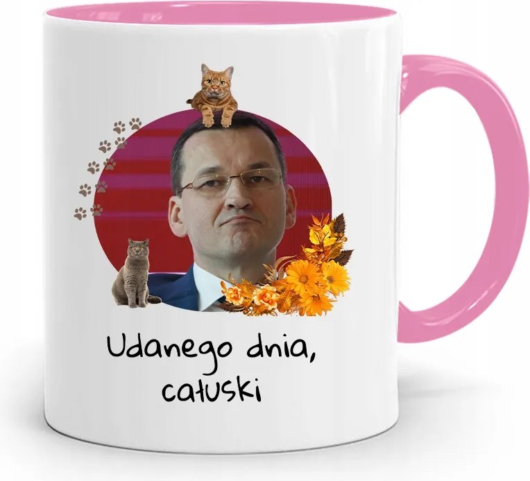 Rózsaszín Politikai Bögre Mateusz Morawiecki Miniszterelnök fényképes nyomtatással