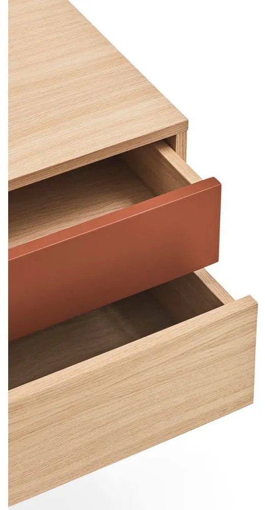 Yoko téglavörös éjjeliszekrény tölgyfa dekorral - Teulat