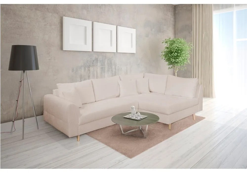 Bézs buklé sarokkanapé (jobb oldali) Ariella – Ropez