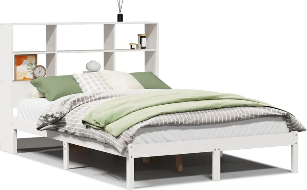 vidaXL fehér tömör fenyőfa könyvespolcos ágy matrac nélkül 120x190 cm