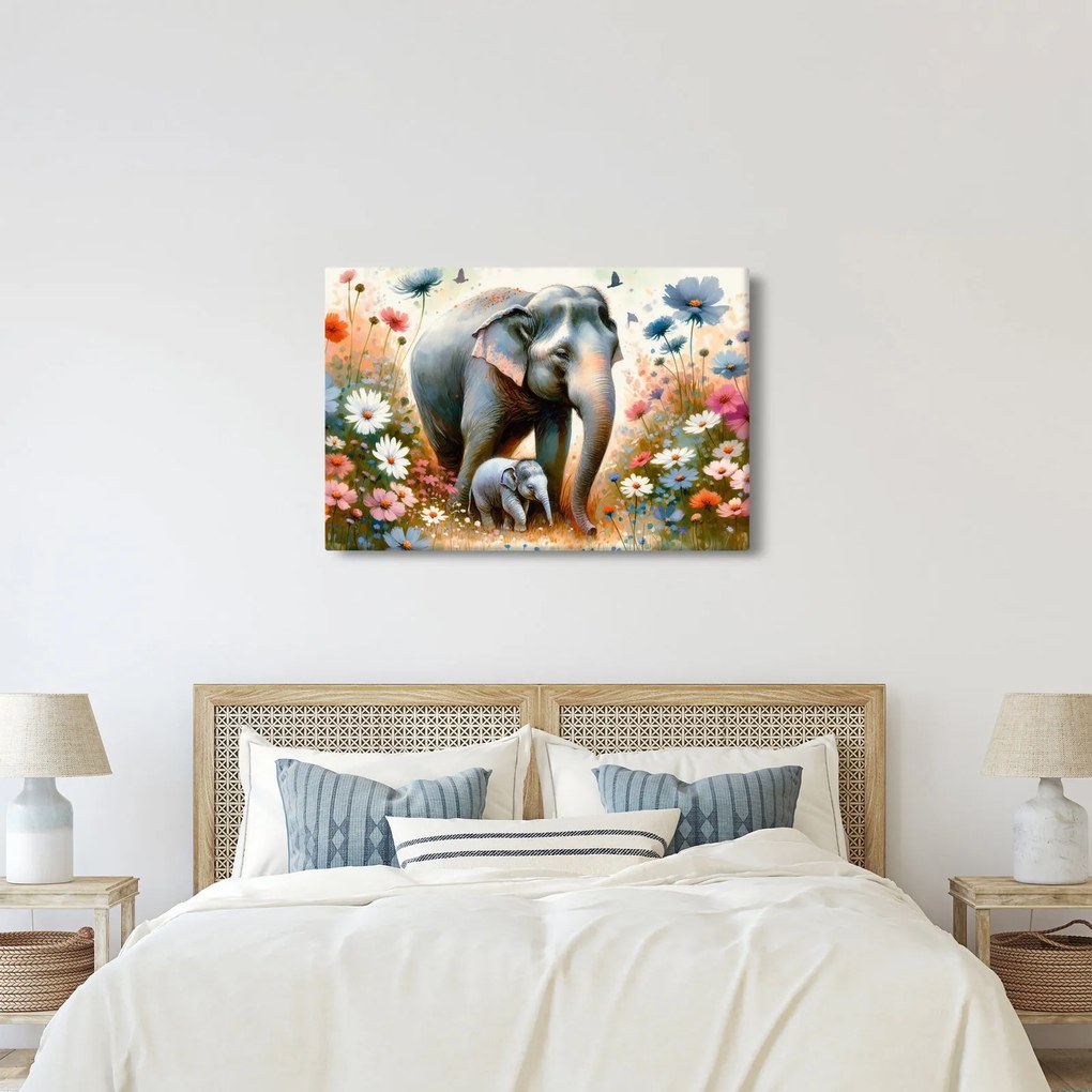 Kép - Elefánt mama, akvarell (90x60 cm)
