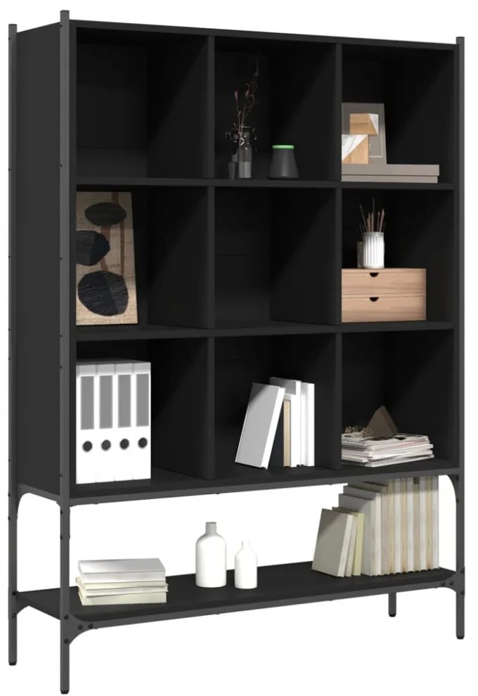 fekete szerelt fa könyvszekrény 102x30x141,5 cm
