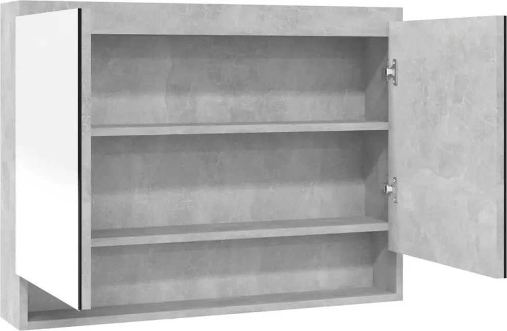 vidaXL betonszürke MDF tükrös fürdőszobaszekrény 80 x 15 x 60 cm