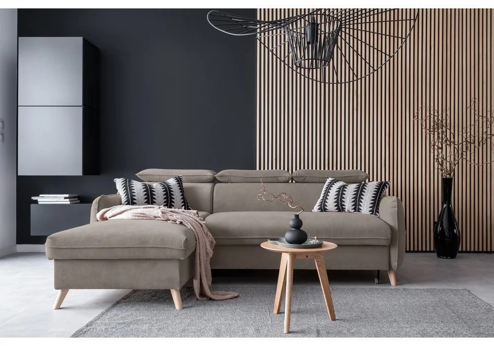 Világosbarna bársony kinyitható sarokkanapé (bal oldali) Sweet Harmony – Miuform