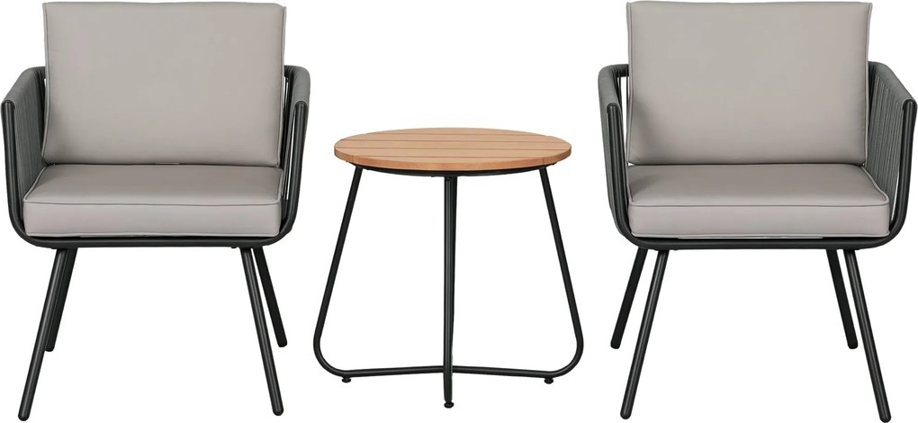 Outsunny Szintetikus Rattan Kerti Bútor Szett 3 Darabos Asztal és 2 Rattan Szék Párnákkal a Balkonsarok Teraszra | Aosom