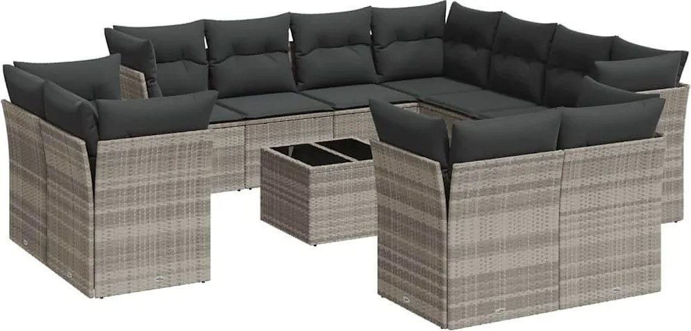 vidaXL 12 részes világosszürke polyrattan kerti ülőgarnitúra párnával