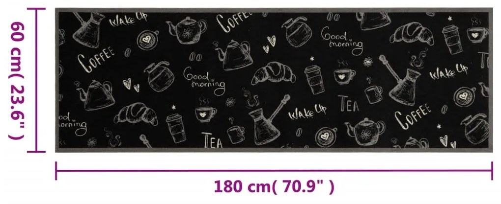 fekete reggeli mintás mosható bársony konyhaszőnyeg 60x180 cm
