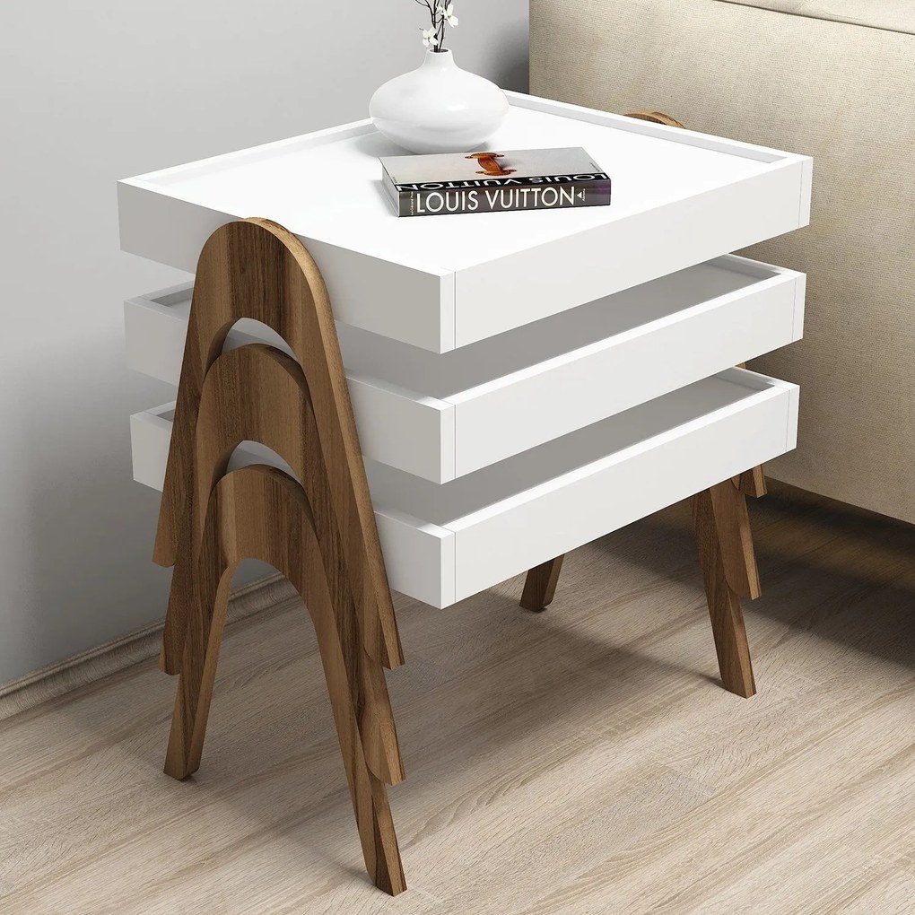 Dohányzóasztal (3 részes) Roma - Walnut, White