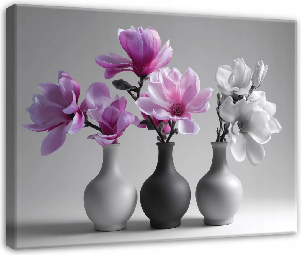 Vászonkép Virágok Vázában Szürke Rózsaszín A Nappali Hálószobájába 100x70