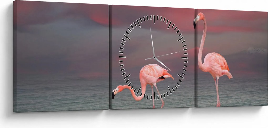 Flamingók képe (órával) (90x30 cm)