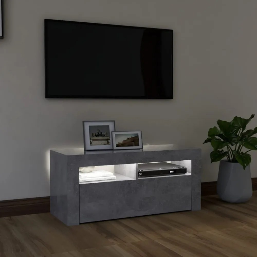 betonszürke TV-szekrény LED-világítással 90 x 35 x 40 cm