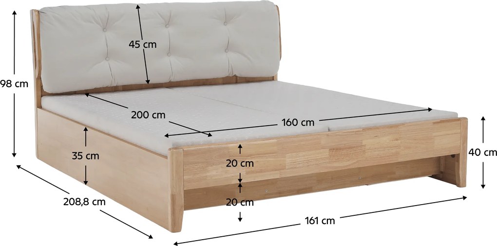 Franciaágy, 160x200, masszív fa, természetes, FLORENCIA