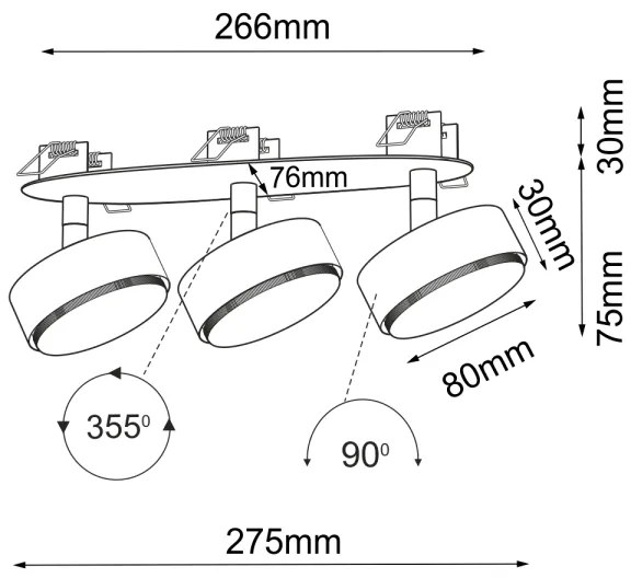 Brosline 3262 - Beépíthető mennyezeti spotlámpa DROP 3xGX53/9W/230V fekete