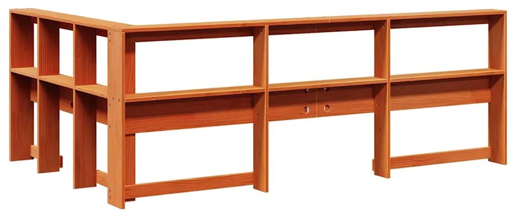 Könyvespolc fejtámla L-alakú viaszbarna 120 cm tömör fa fenyőfa