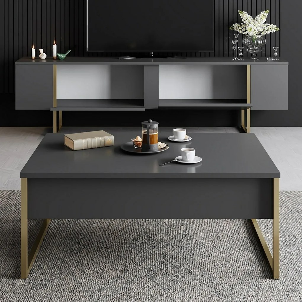 Luxe Anthracite and Gold TV-asztal