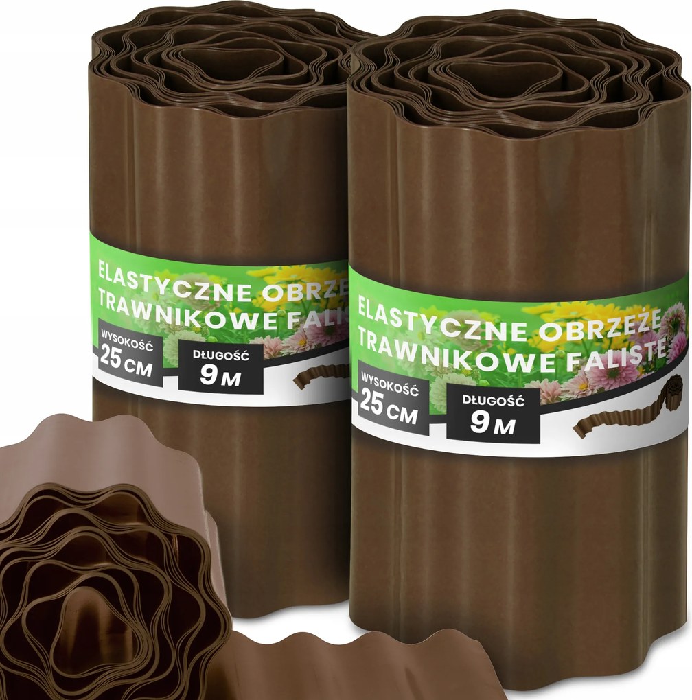 Gyepszegély 25 cm 18 m Kerti Hullámos Paliszád Border Barna Us-t