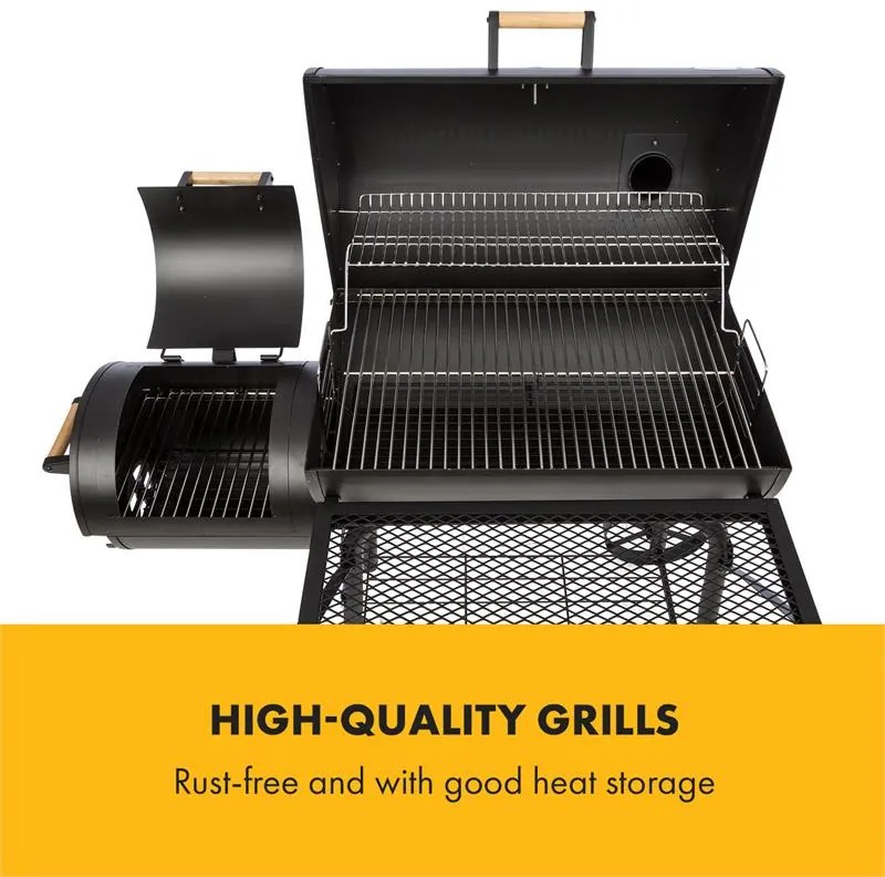 Klarstein Beef Brisket, grill füstölővel, hőmérő, kerekek, fekete