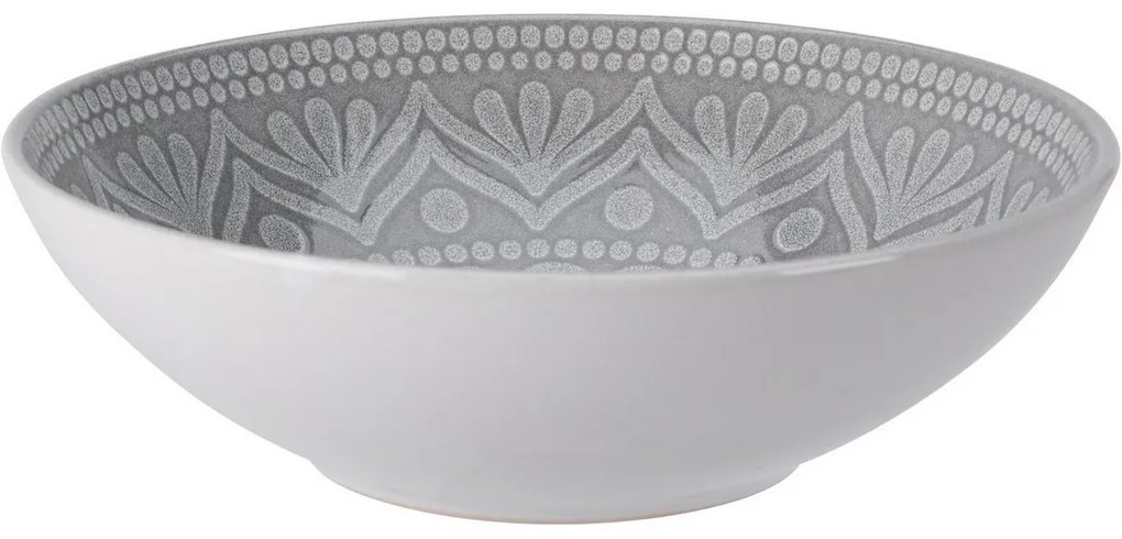 Ethnic mély kőagyag tányér, átmérő 18 cm, szürke