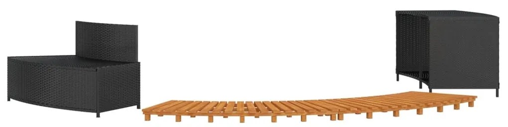 Fekete polyrattan és tömör akácfa jakuzzi-keret