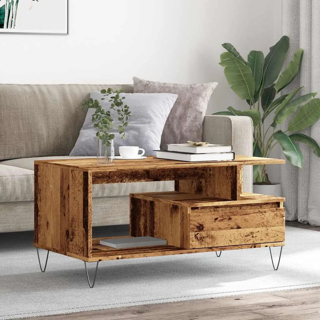 antik fa színű szerelt fa dohányzóasztal 90 x 49 x 45 cm