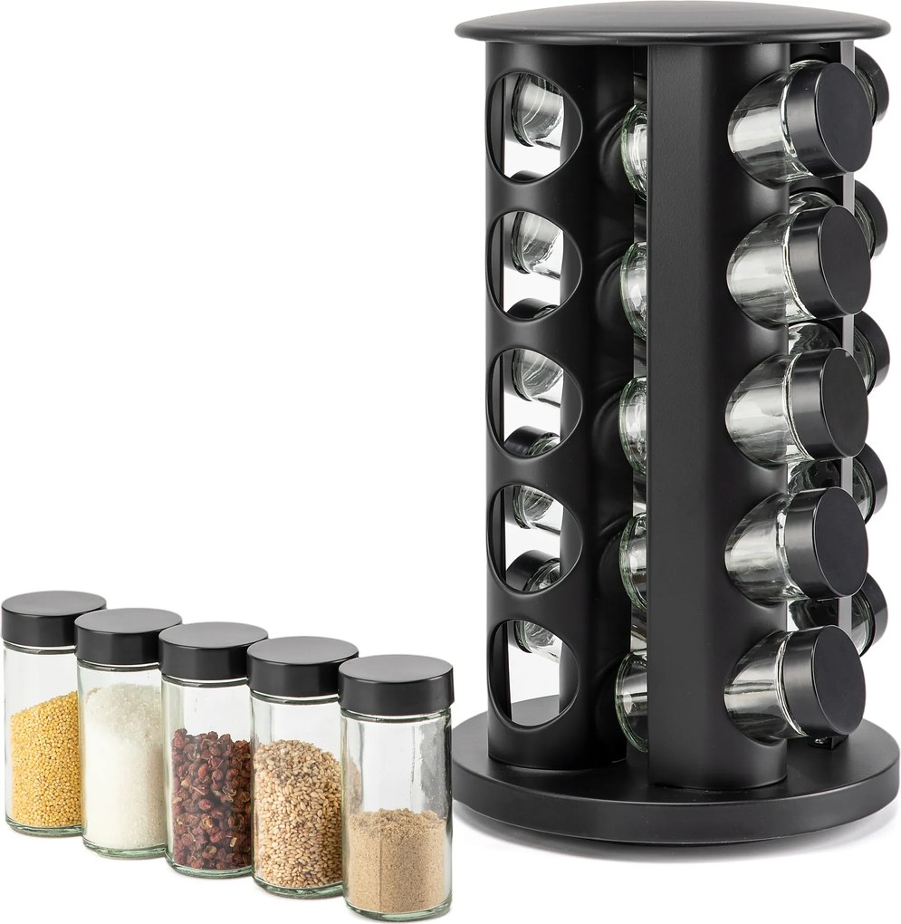 Fűszertartó Állvány 21 Db-os Fekete