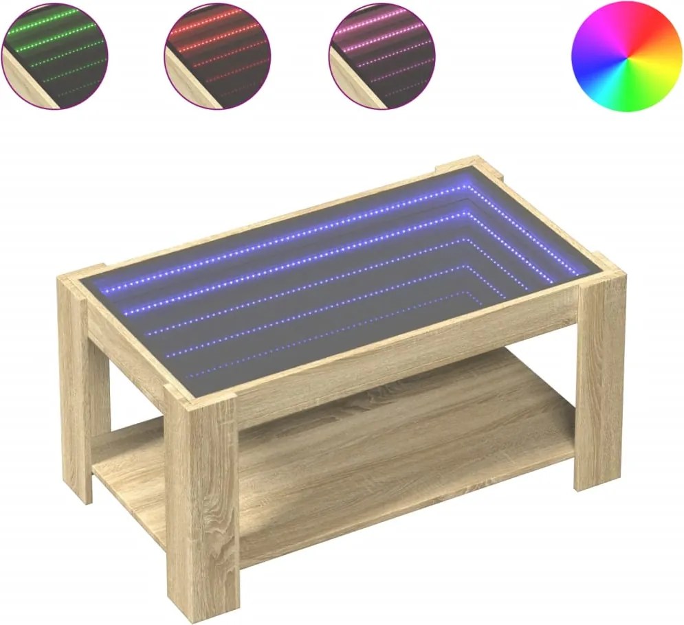 vidaXL sonoma tölgy szerelt fa dohányzóasztal LED-del 93 x 53 x 45 cm
