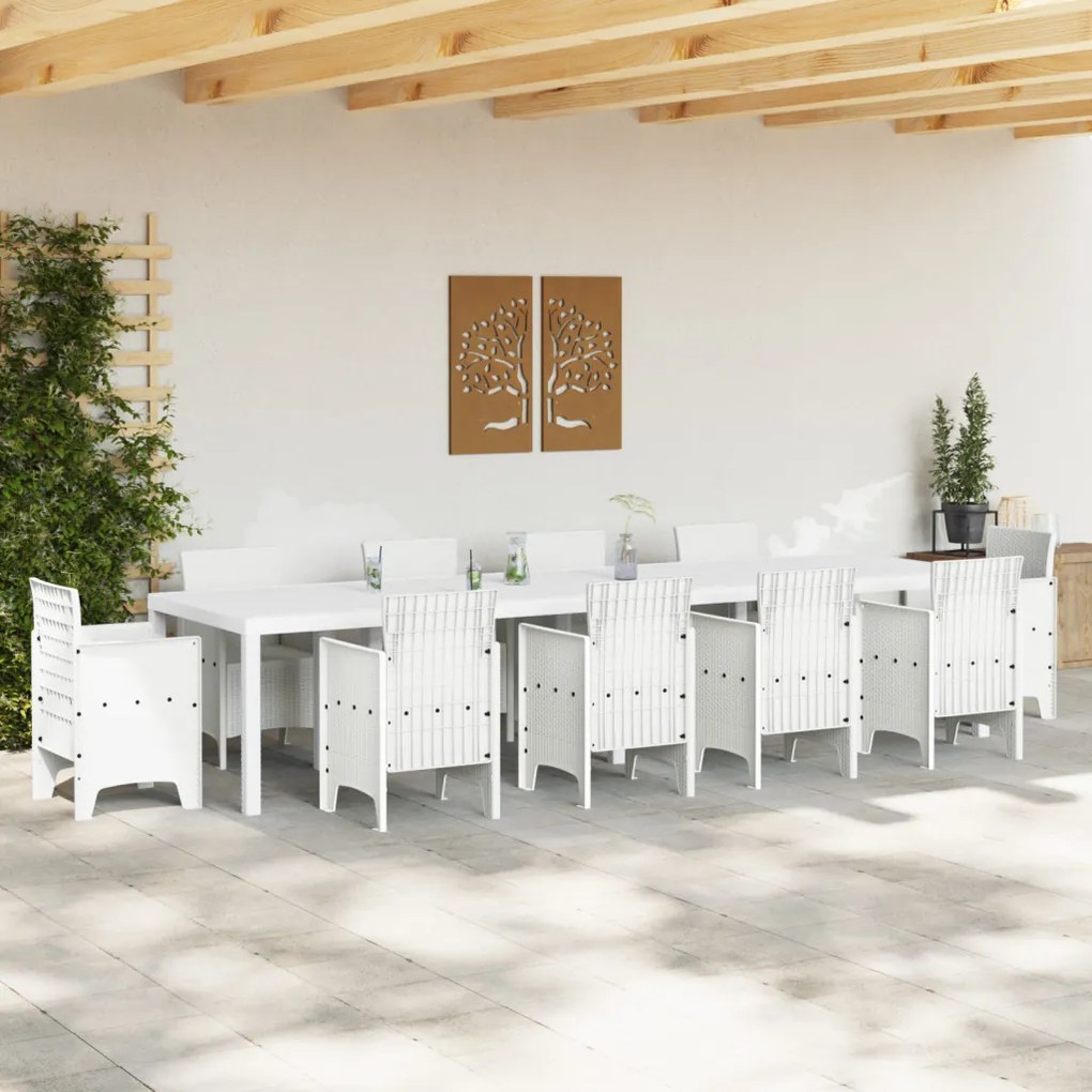 Kert Asztal Fehér 350x100x73 cm Poly Rattan