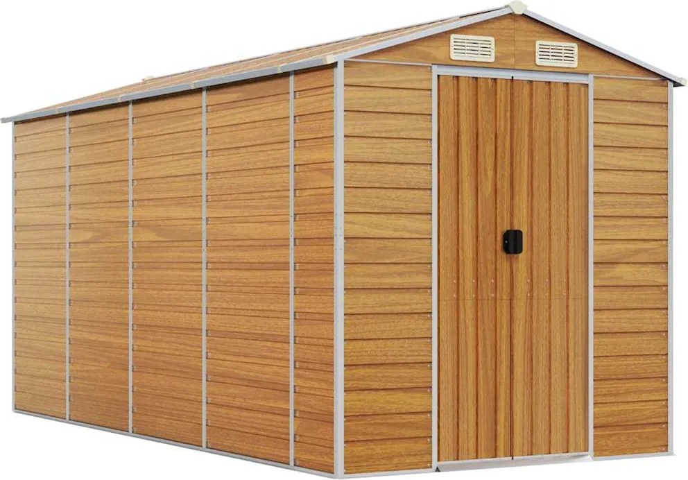 vidaXL világosbarna horganyzott acél kerti fészer 191 x 385 x 198 cm