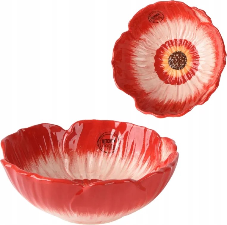 Kerámia tál pipacsvirág motívummal piros 16cm