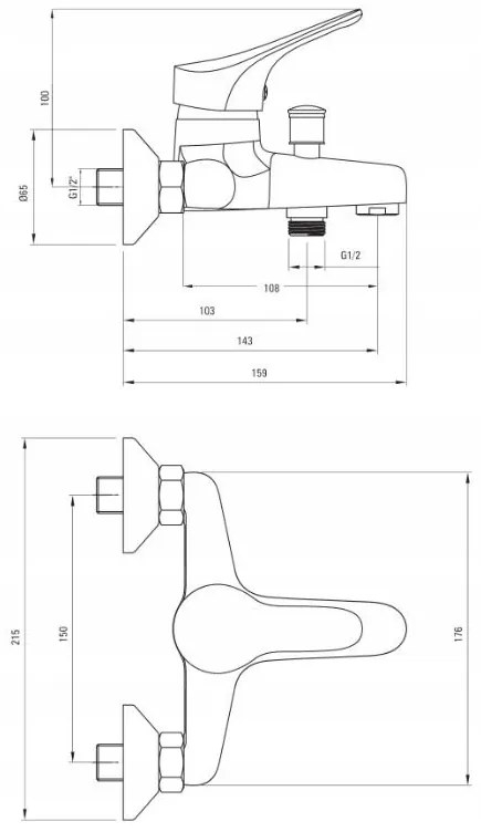 Deante Joko, falra szerelhető kádcsaptelep 150mm zuhanygarnitúrával, króm, BOJ_011M