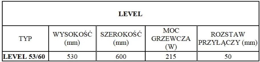 Regnis LEVEL, fűtőelem 600x530mm központi csatlakozással 50mm, 215W, fehér, LEVEL530/600/D50/WHITE