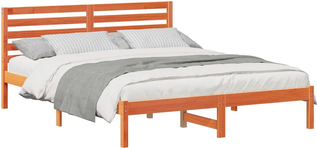 vidaXL Ágykeret fejtámlával Faggyú barna 150 x 200 cm Tömör fenyőfa