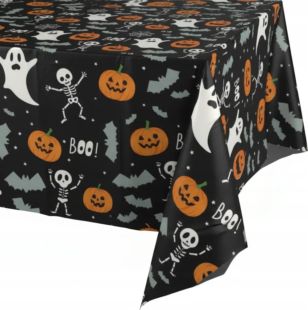 Eldobható Halloween Asztalterítő 130x180 cm Fekete Szellemek Műanyag