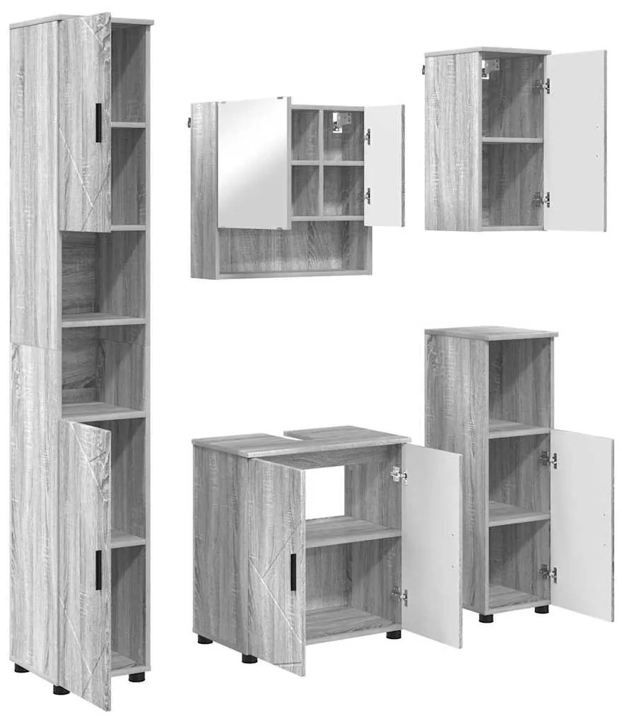 Fürdőszoba bútor szett 5 pcs Szürke sonoma 61 x 35 x 64 cm