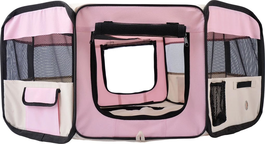 PawHut összecsukható karám kutyáknak és macskáknak — hordozható nyolcszögletű kisállat-karám, vízlepergető 600D Oxford, 2 cipzáras ajtó, beltéri/külté