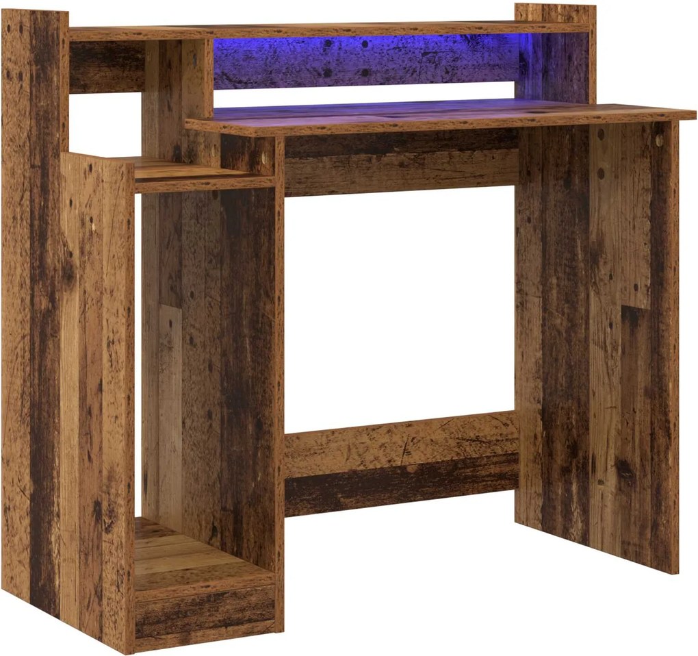 vidaXL Asztal LED -es lámpákkal Öreg fa 97 x 45 x 90 cm Faanyag