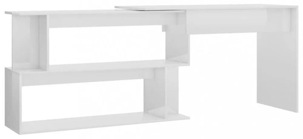 magasfényű fehér szerelt fa sarokasztal 200 x 50 x 76 cm