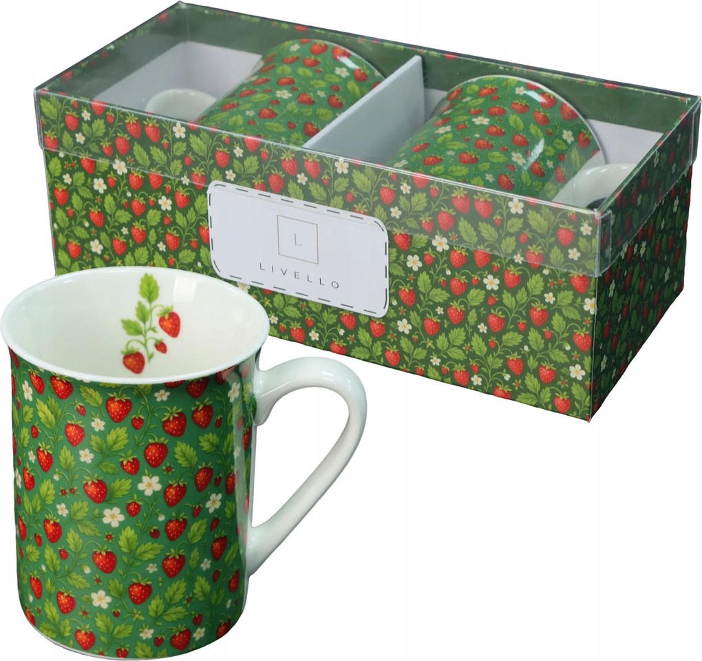 2 db-os porcelán kávéscsésze szett ajándékba 350 ml Livello eper